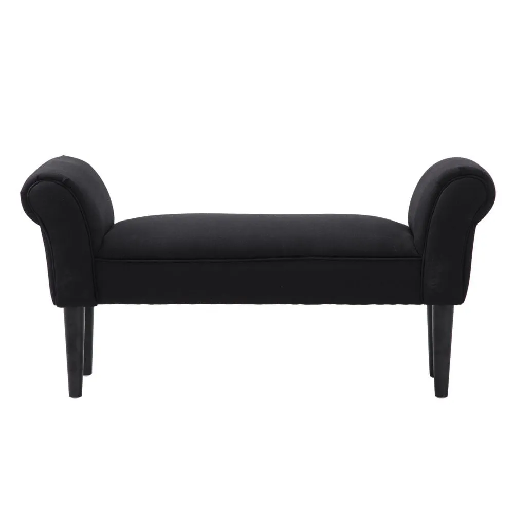 102L x 31W 51H cm Bed End Chaise Lounge Sofa Window Seat Arm Bench Wooden Leg Fabric Cover-Black