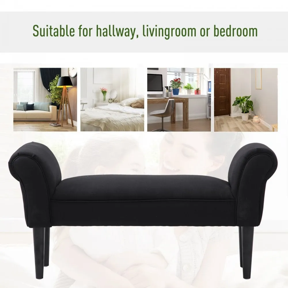 102L x 31W 51H cm Bed End Chaise Lounge Sofa Window Seat Arm Bench Wooden Leg Fabric Cover-Black