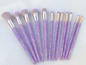 12 pc Bedazzled Bling Makeup Brush Set Purple