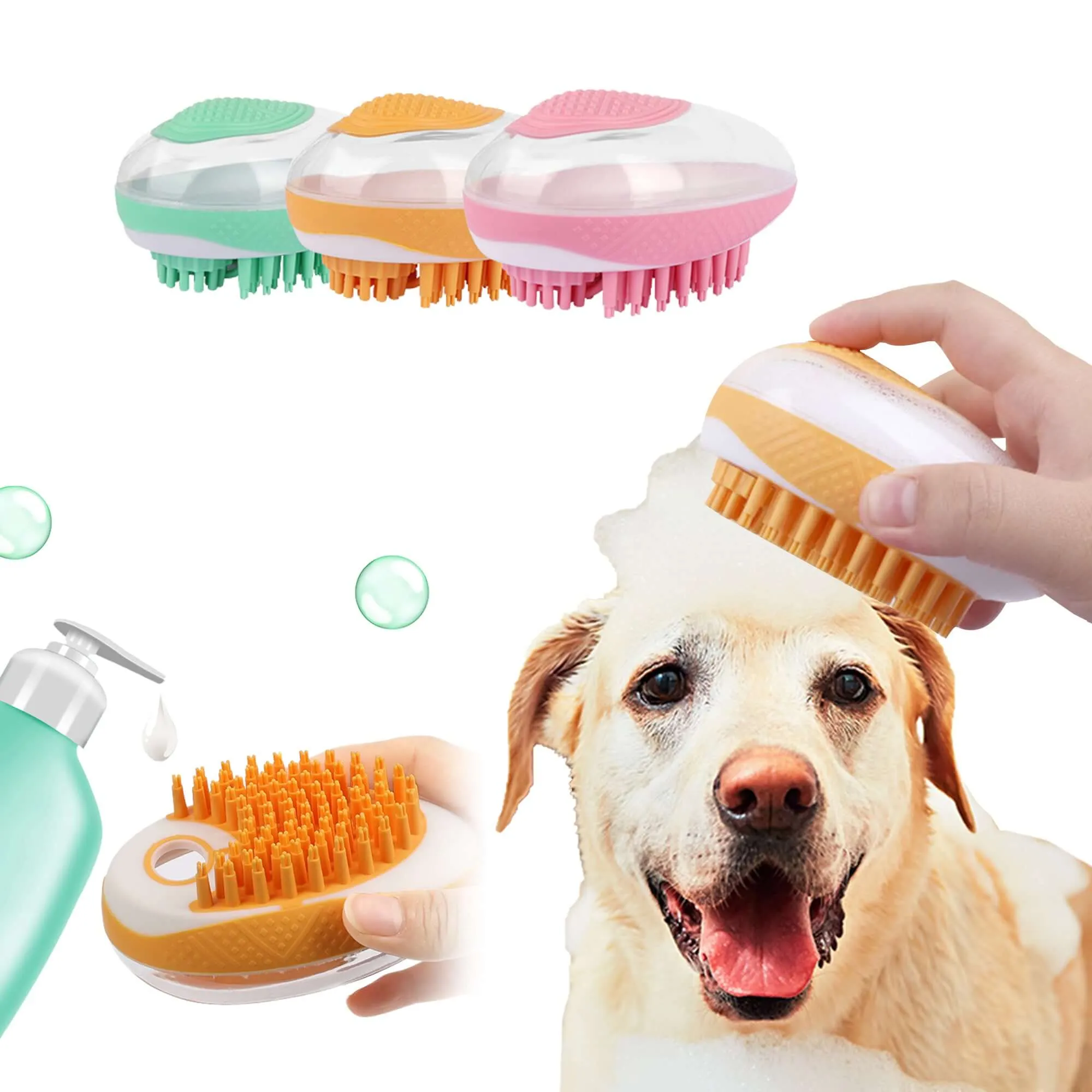 2-in-1 Dog and Cat Bath Brush - Pet Spa Massage Comb, Soft Silicone Grooming Tool for Showering and Cleaning