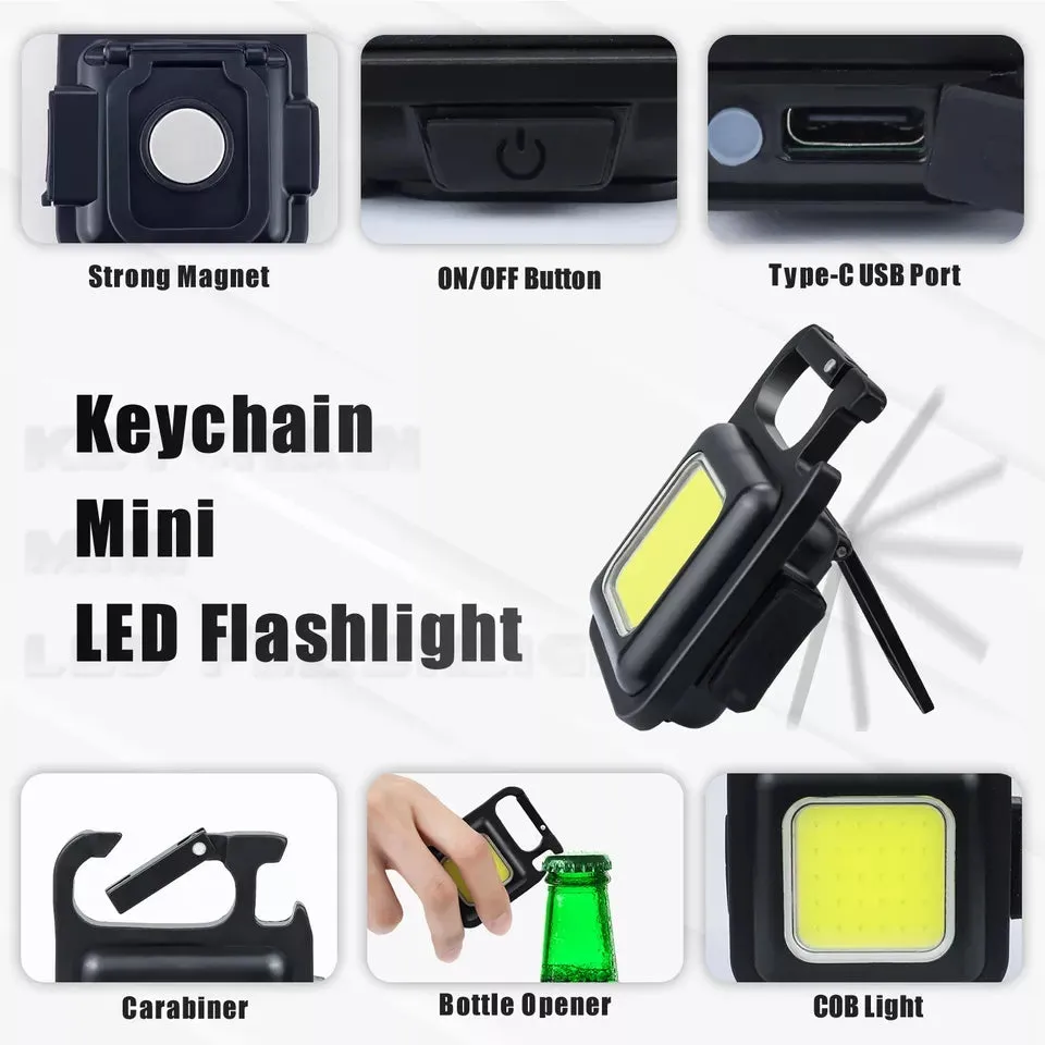 3 Pcs LED Keychain COB Rechargeable Flashlight - Mini Portable Multifunctional Work Light