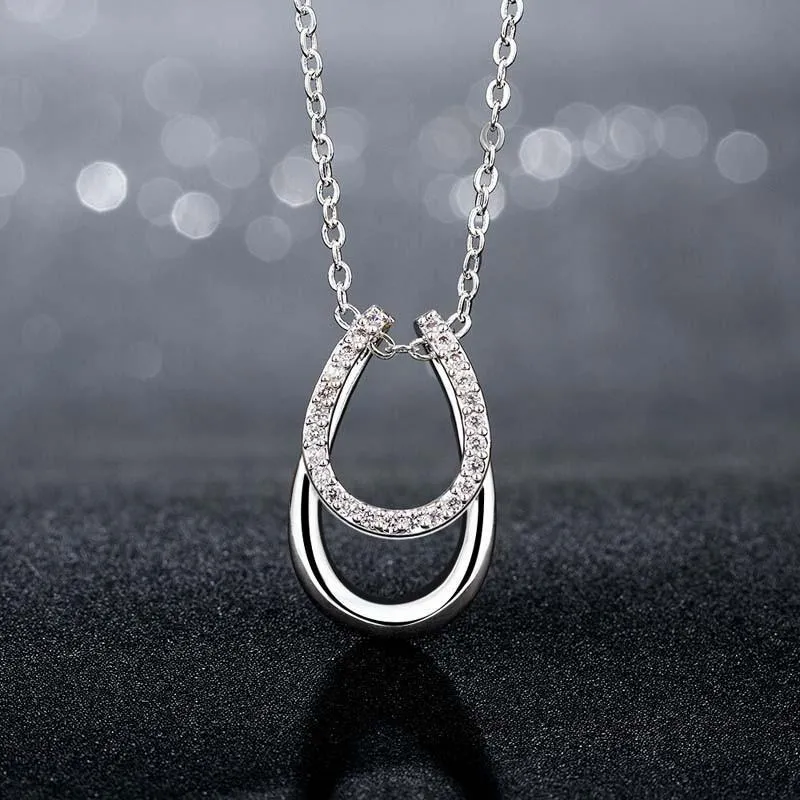 925 Sterling Silver and Crystal Double Horseshoe Pendant Necklace