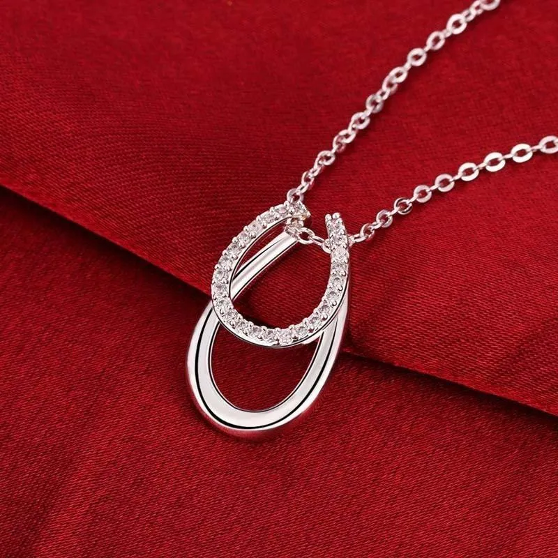 925 Sterling Silver and Crystal Double Horseshoe Pendant Necklace