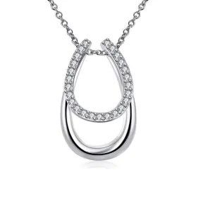 925 Sterling Silver and Crystal Double Horseshoe Pendant Necklace