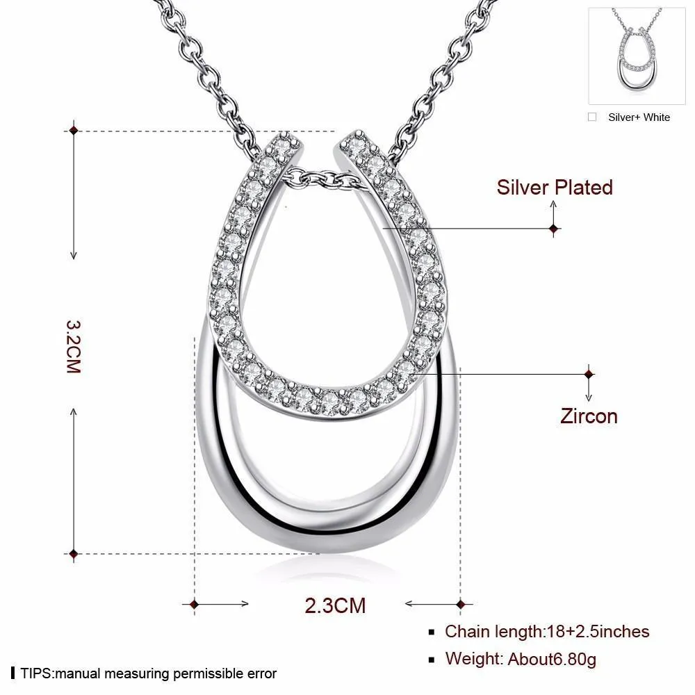 925 Sterling Silver and Crystal Double Horseshoe Pendant Necklace