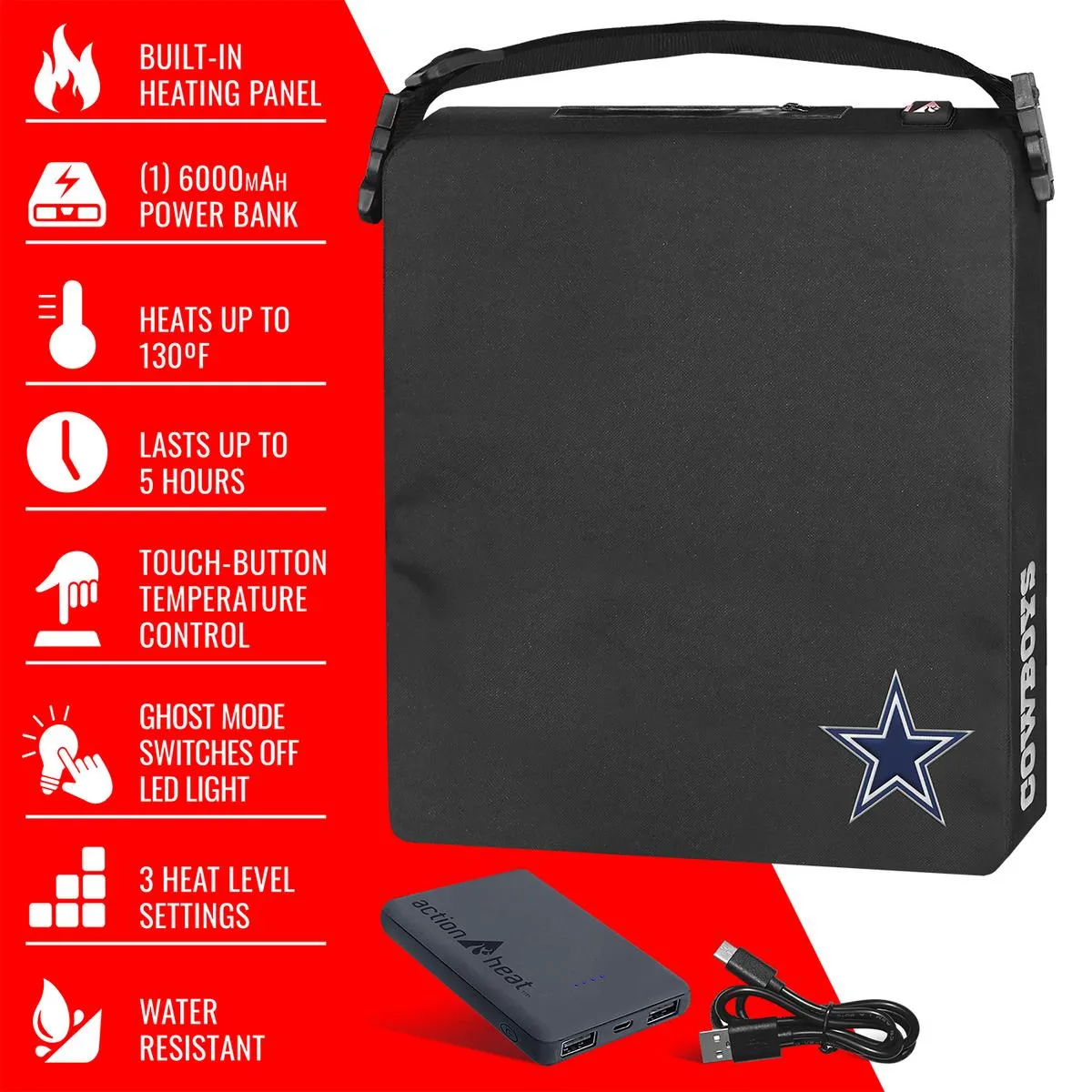 ActionHeat Dallas Cowboys 5V Battery Heated Seat Cushion