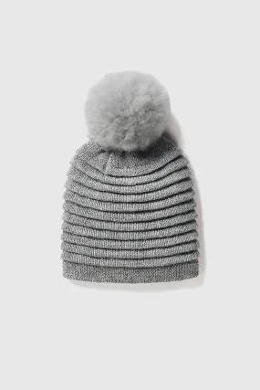 Adult Ribbed Hat With Oversized Fur Pompon