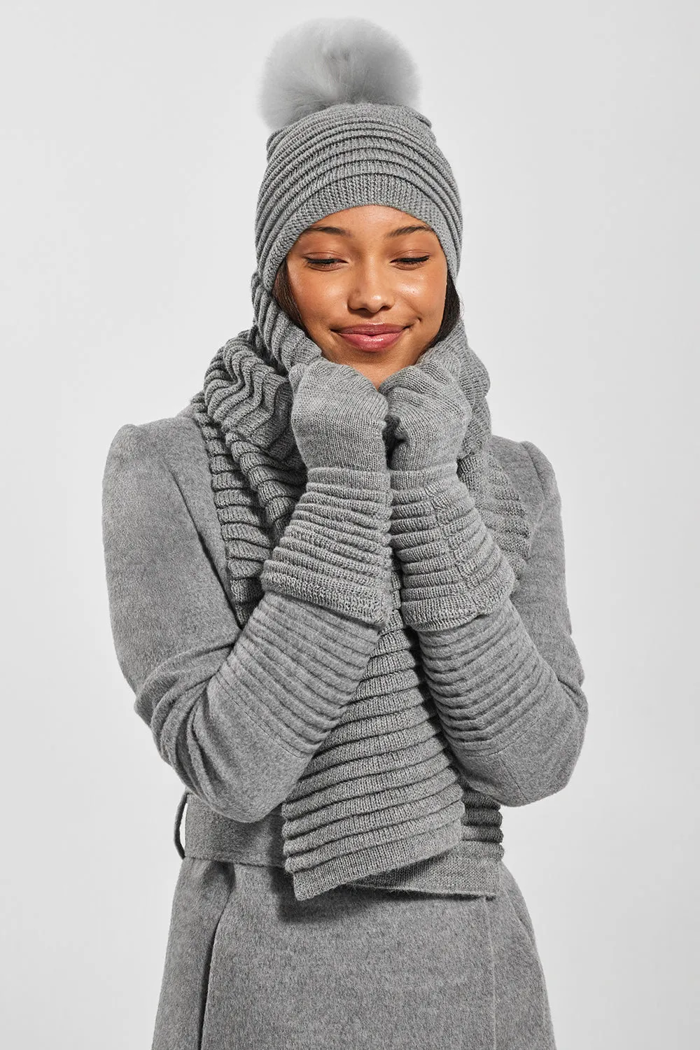 Adult Ribbed Hat With Oversized Fur Pompon