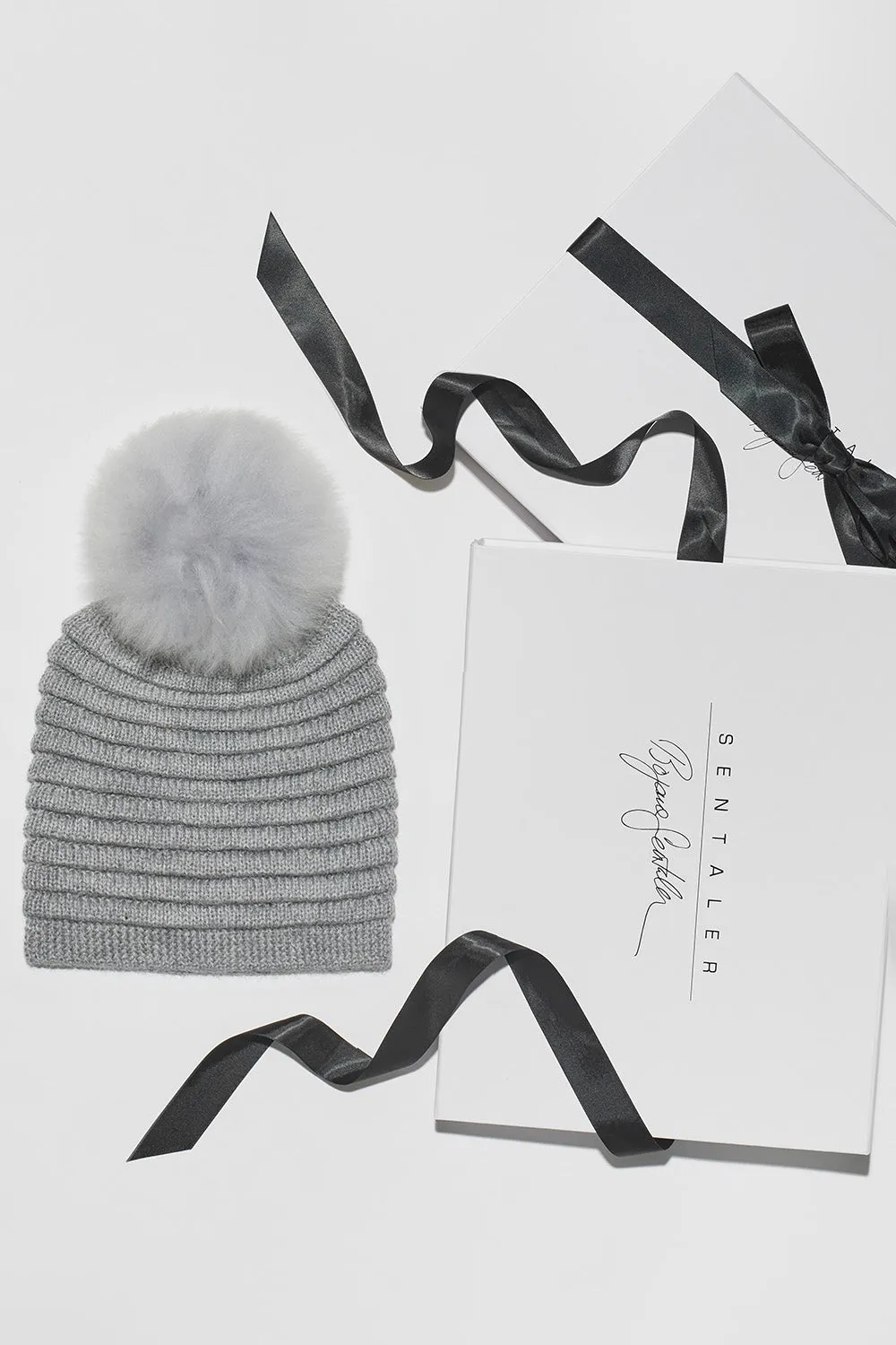 Adult Ribbed Hat With Oversized Fur Pompon