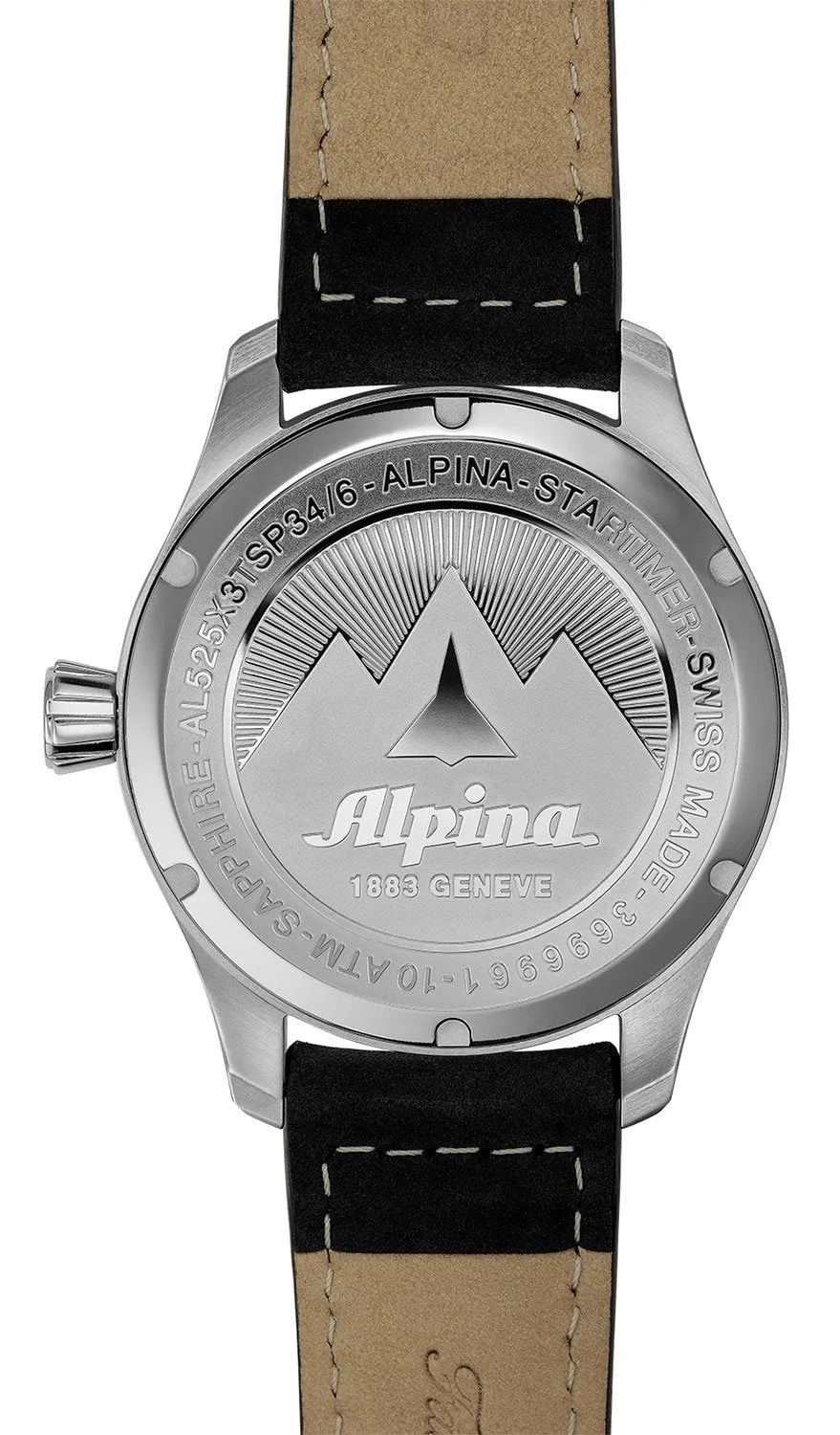 Alpina Startimer Pilot Automatic Stainless Steel Black Leather Strap White Dial Date Mens Watch AL-525S3S6