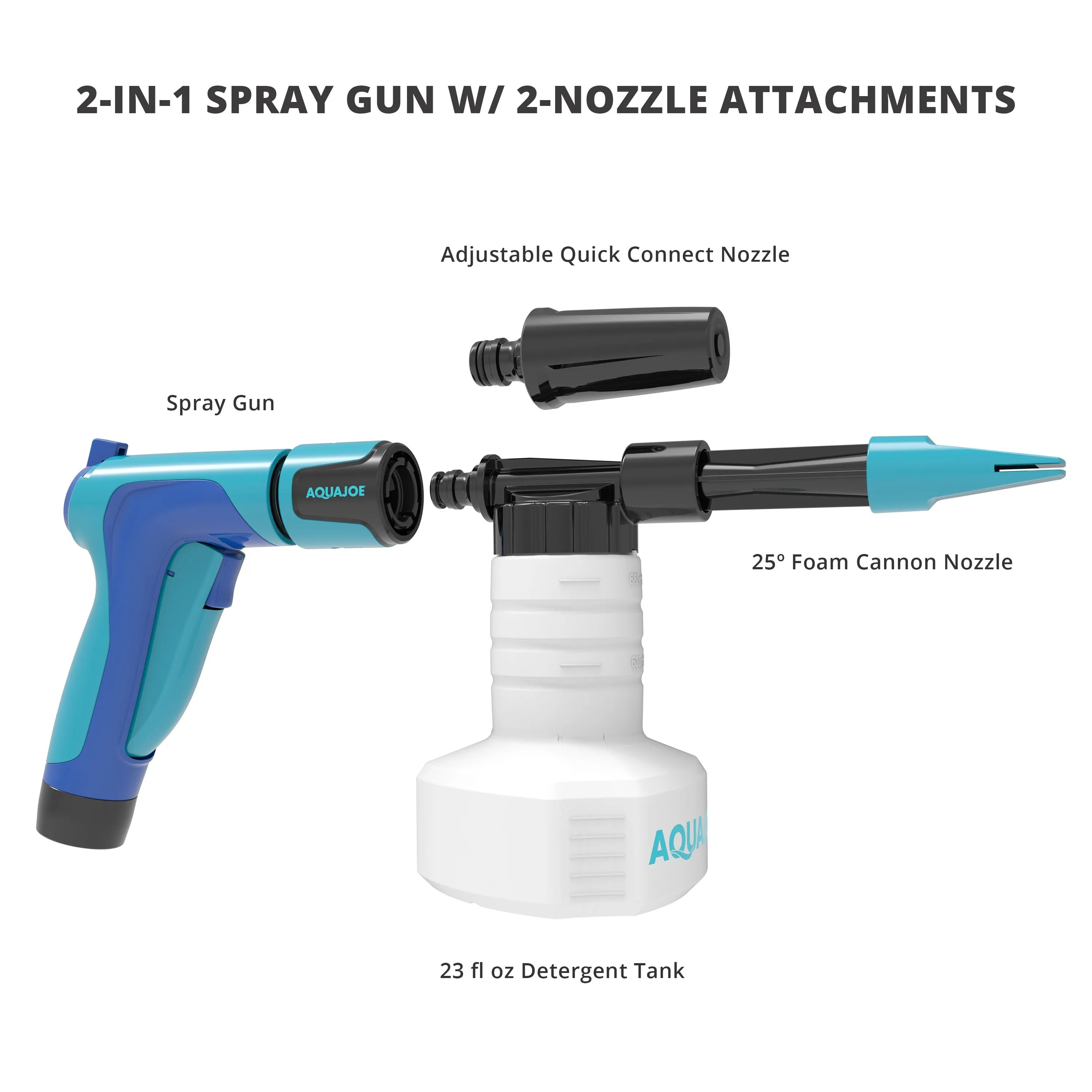 Aqua Joe AJ-SPXN 2-in-1 Hose-Powered Adjustable Foam Cannon Spray Gun Blaster with Spray Wash Quick-Connect to Any Garden Hose