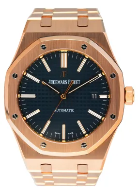 Audemars Piguet Royal Oak 15400OR 18K Rose Gold Blue Dial Box Papers