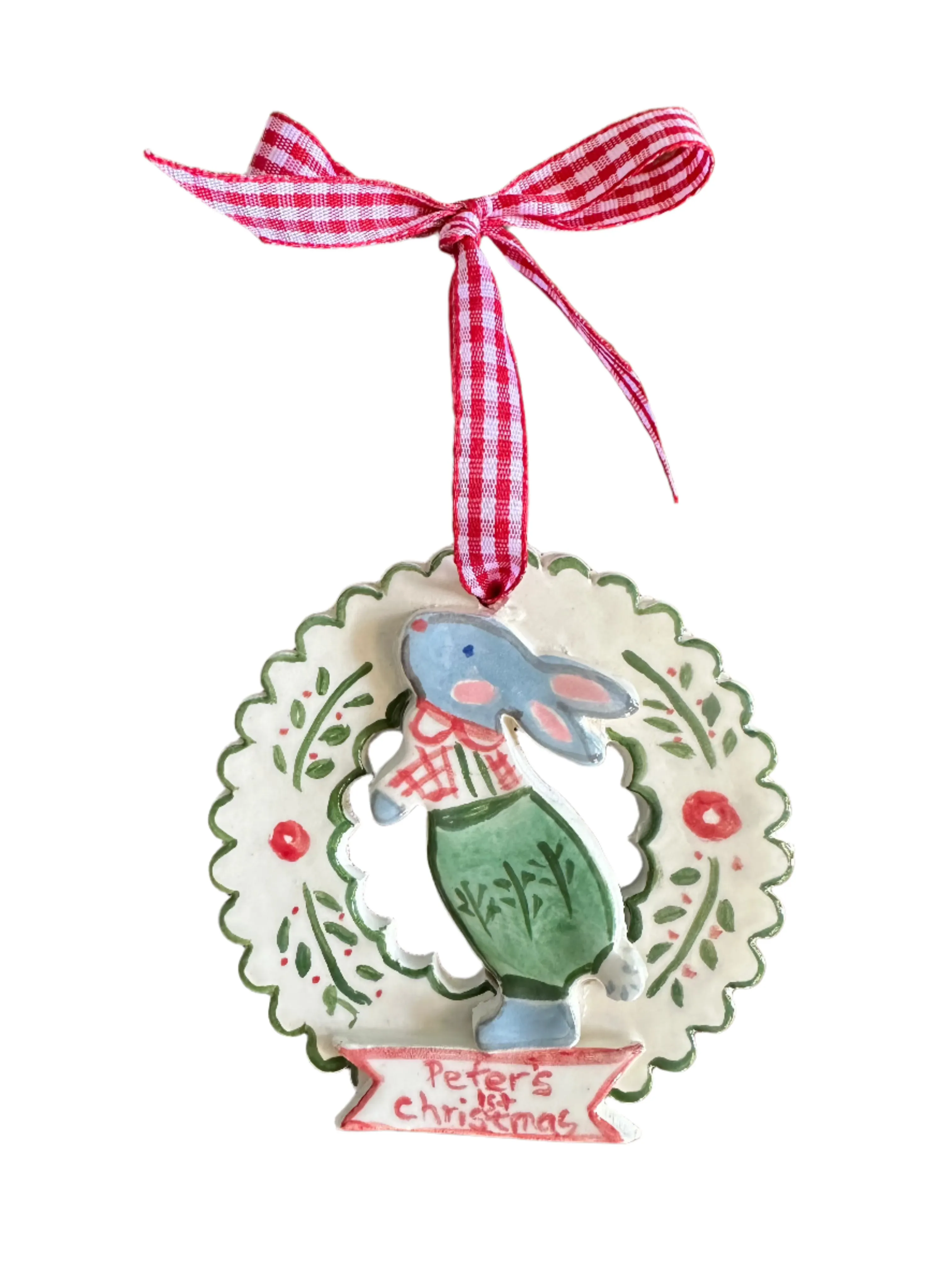 Baby's First Christmas Ornament - Bunny Boy Wreath