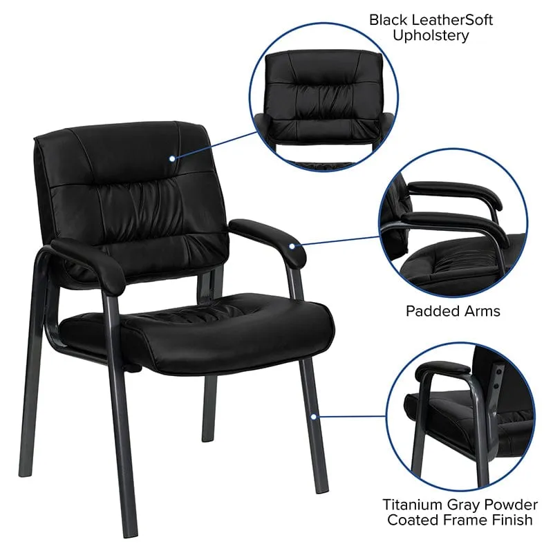 Black LeatherSoft Executive Side Reception Chair with Titanium Gray Powder Coated Frame [BT-1404-BKGY-GG]