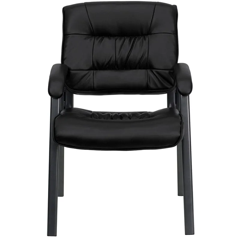 Black LeatherSoft Executive Side Reception Chair with Titanium Gray Powder Coated Frame [BT-1404-BKGY-GG]