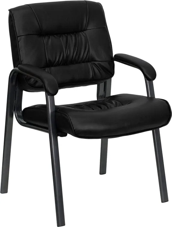 Black LeatherSoft Executive Side Reception Chair with Titanium Gray Powder Coated Frame [BT-1404-BKGY-GG]