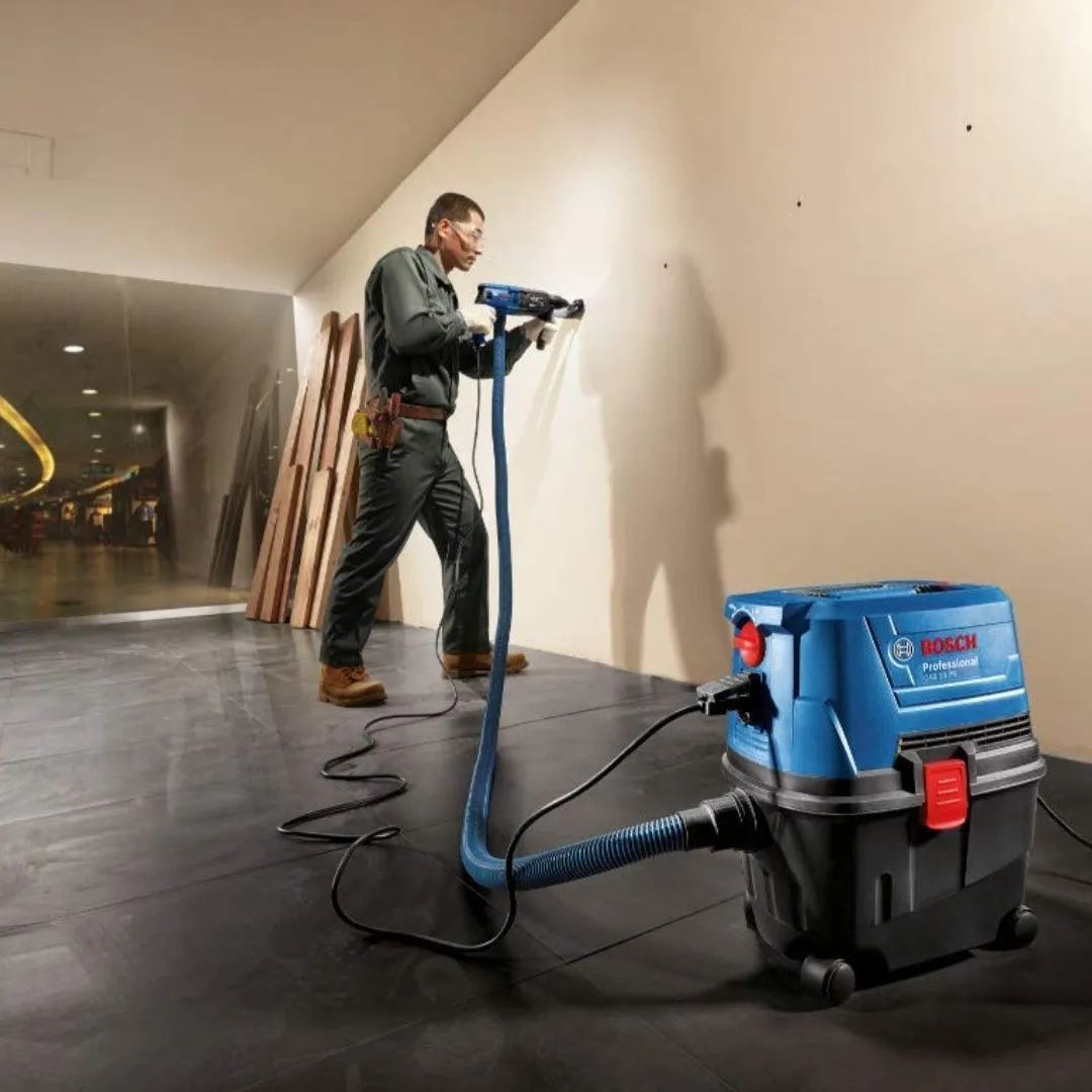 Bosch Gas 12-25 Heavy Duty Wet/Dry Vacuum Cleaner | 1100W Powerful Motor | 10L Container Volume | 270 Mbar Pressure | Click & Clean System With HEPA Filter | Premium Accessories