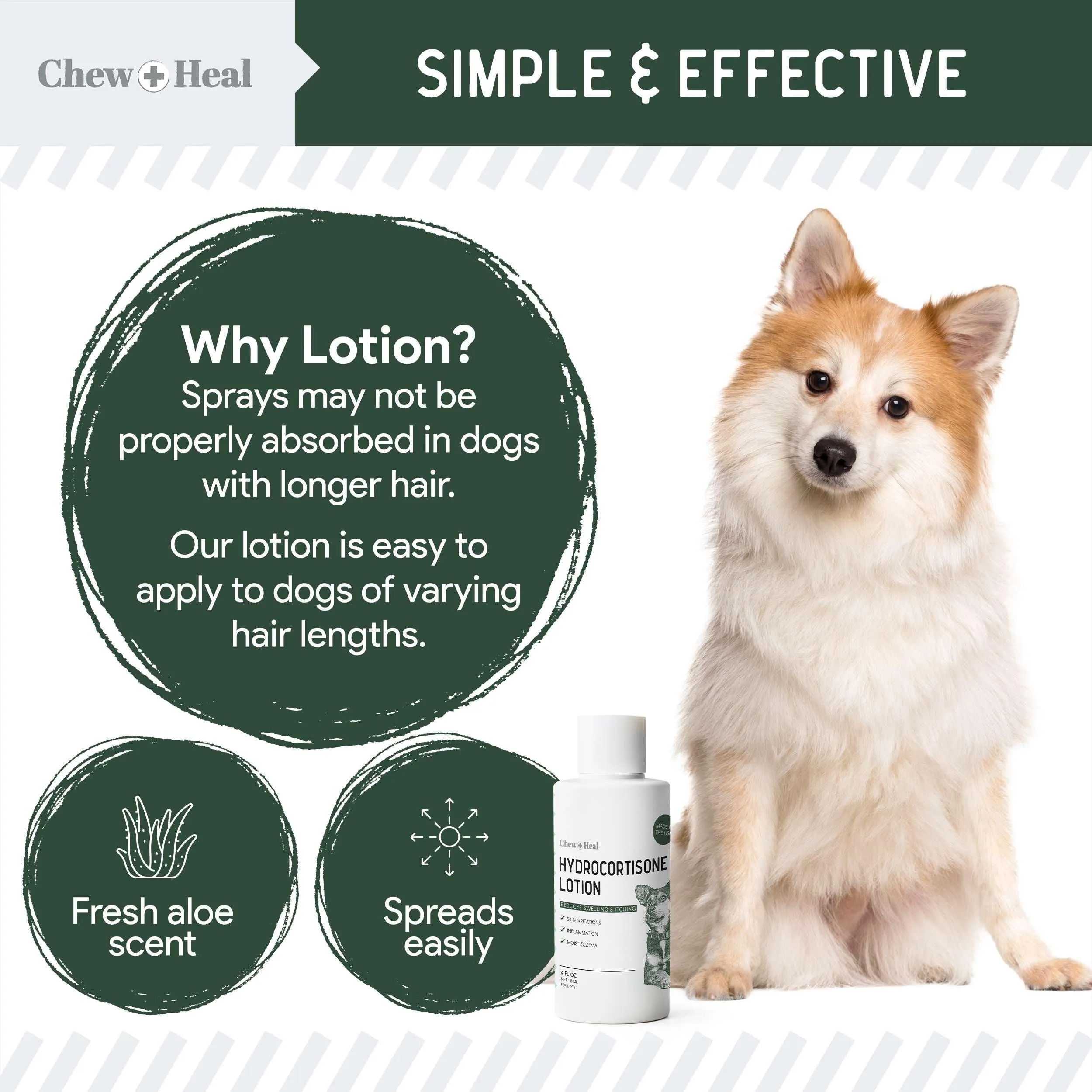 Chew   Heal Hydrocortisone Lotion for Dogs - 4 oz Anti Itch Cream for Irritated Skin