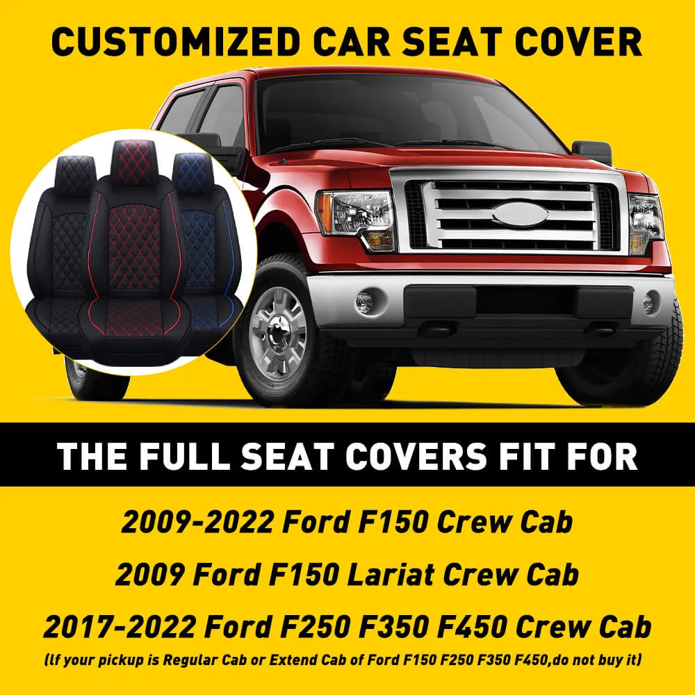 Ford Full Set Leather Car Seat Cover 5 Pieces for 2009-2022 F150 and 2017-2022 F250 F350 F450