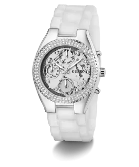 GUESS Ladies Clear Silver Tone Multi-function Watch