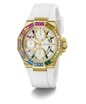 GUESS Ladies White Gold Tone Multi-function Watch