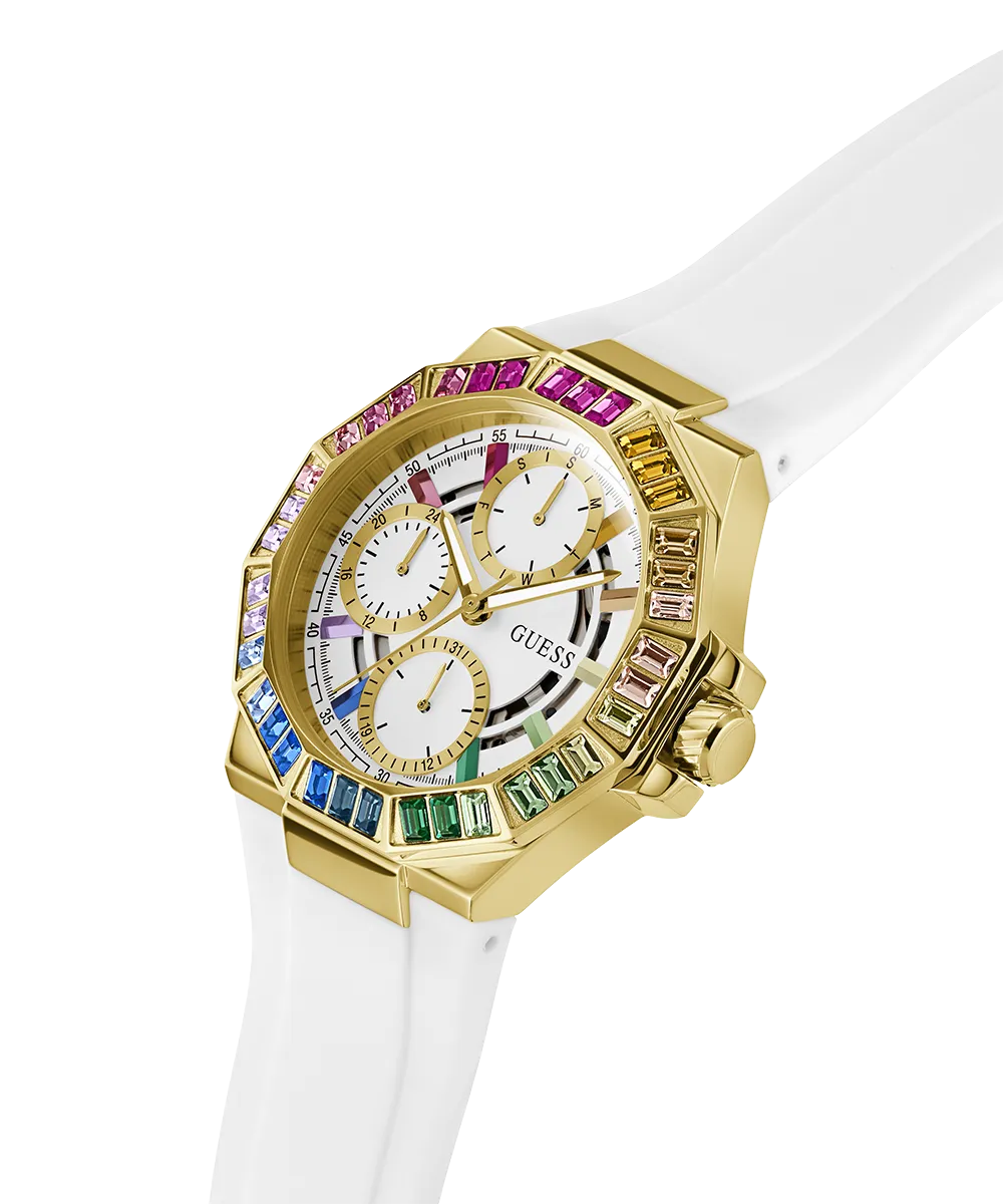 GUESS Ladies White Gold Tone Multi-function Watch