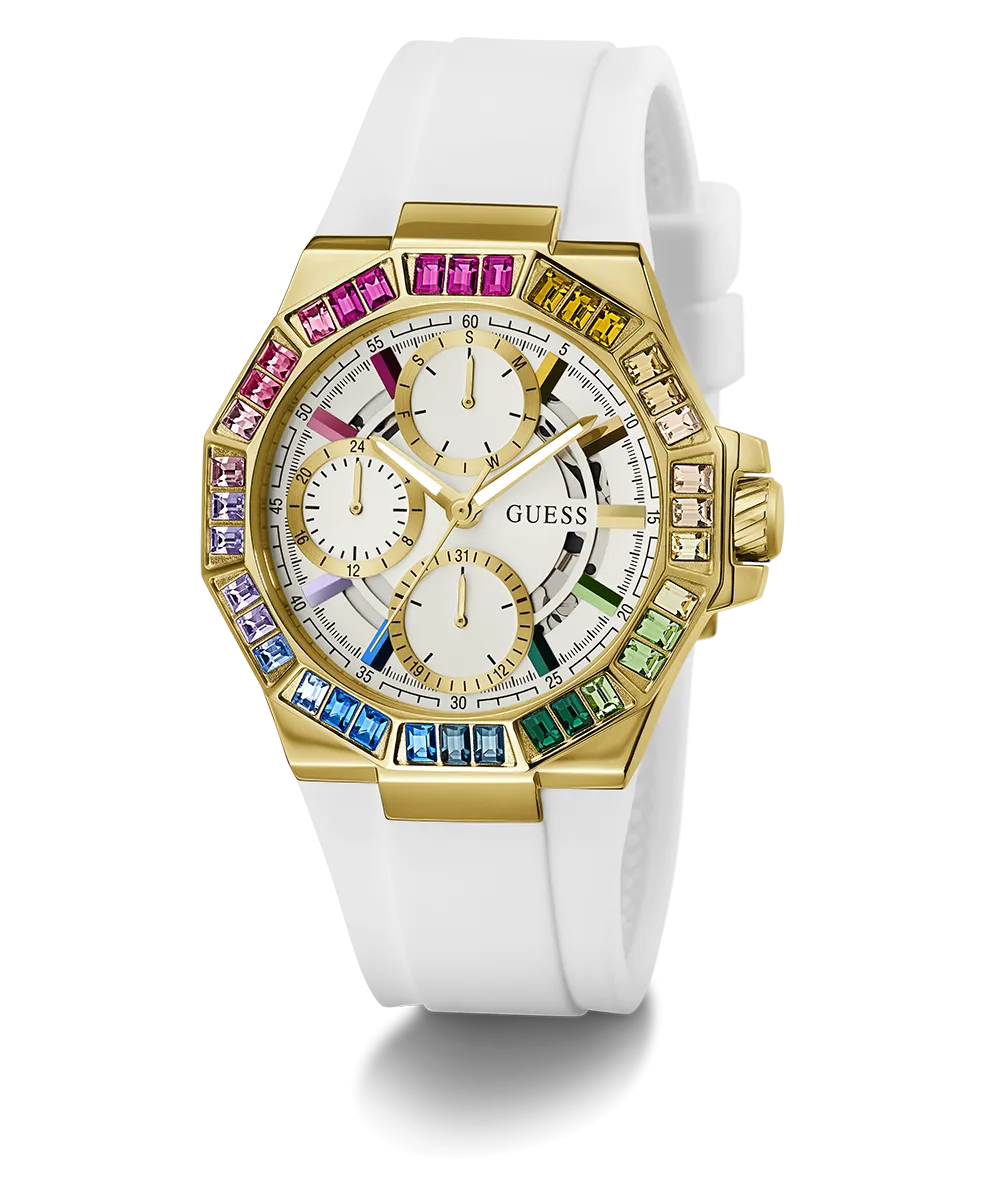 GUESS Ladies White Gold Tone Multi-function Watch