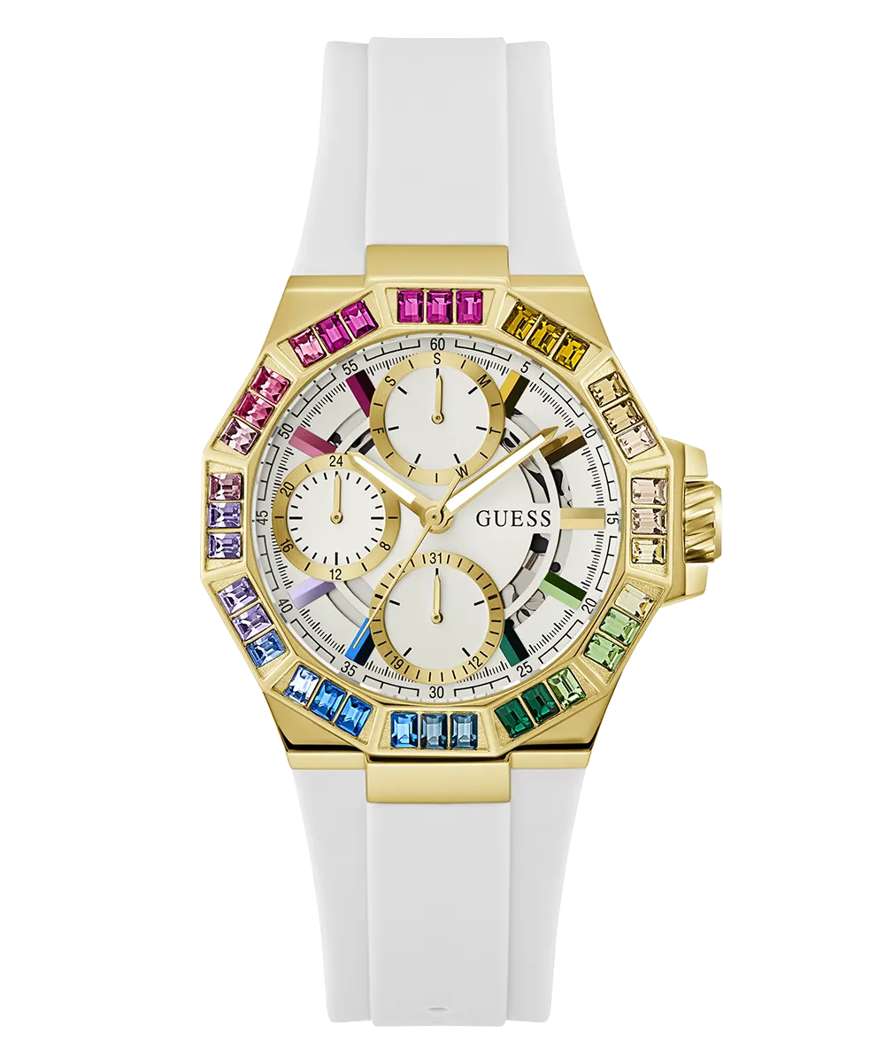 GUESS Ladies White Gold Tone Multi-function Watch