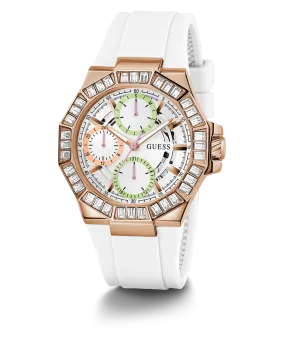 GUESS Ladies White Rose Gold Tone Multi-function Watch