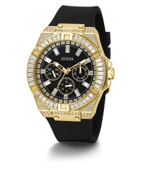 GUESS Mens Black Gold Tone Multi-function Watch