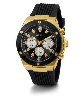 GUESS Mens Black Gold Tone Multi-function Watch