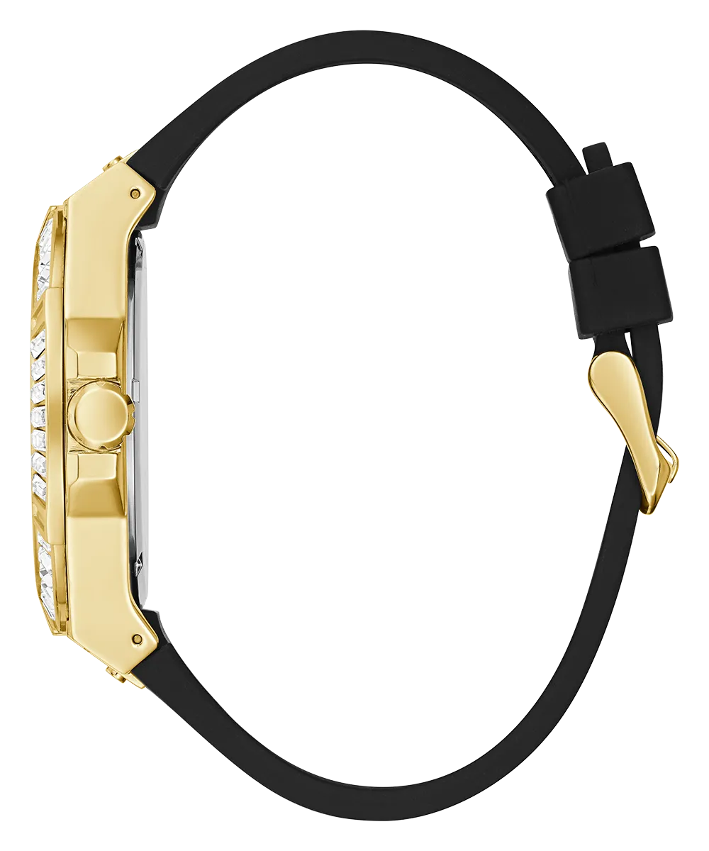 GUESS Mens Black Gold Tone Multi-function Watch