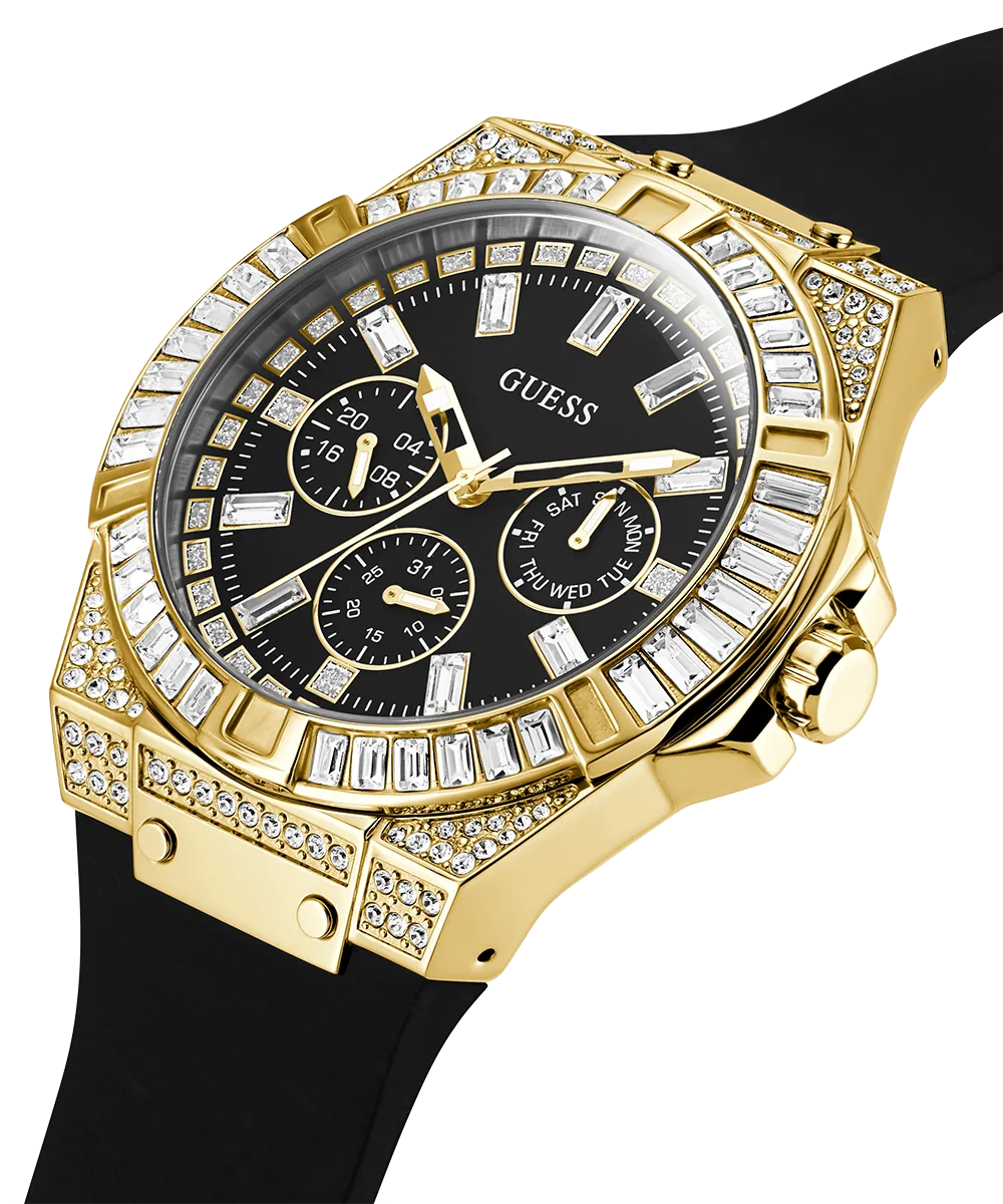 GUESS Mens Black Gold Tone Multi-function Watch