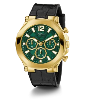 GUESS Mens Black Gold Tone Multi-function Watch