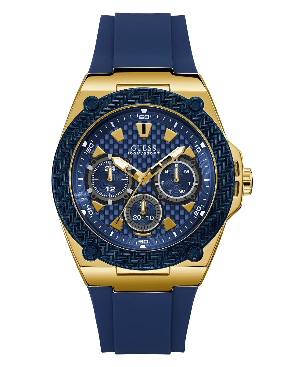 GUESS Mens Blue Gold Tone Multi-function Watch