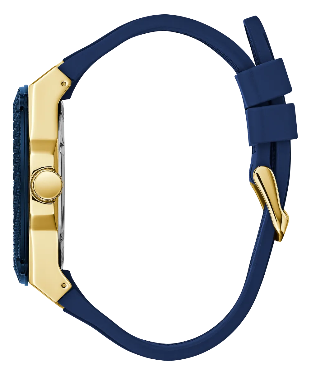 GUESS Mens Blue Gold Tone Multi-function Watch