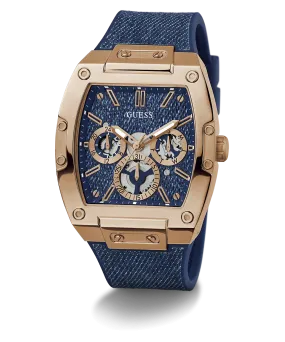 GUESS Mens Blue Rose Gold Tone Multi-function Watch