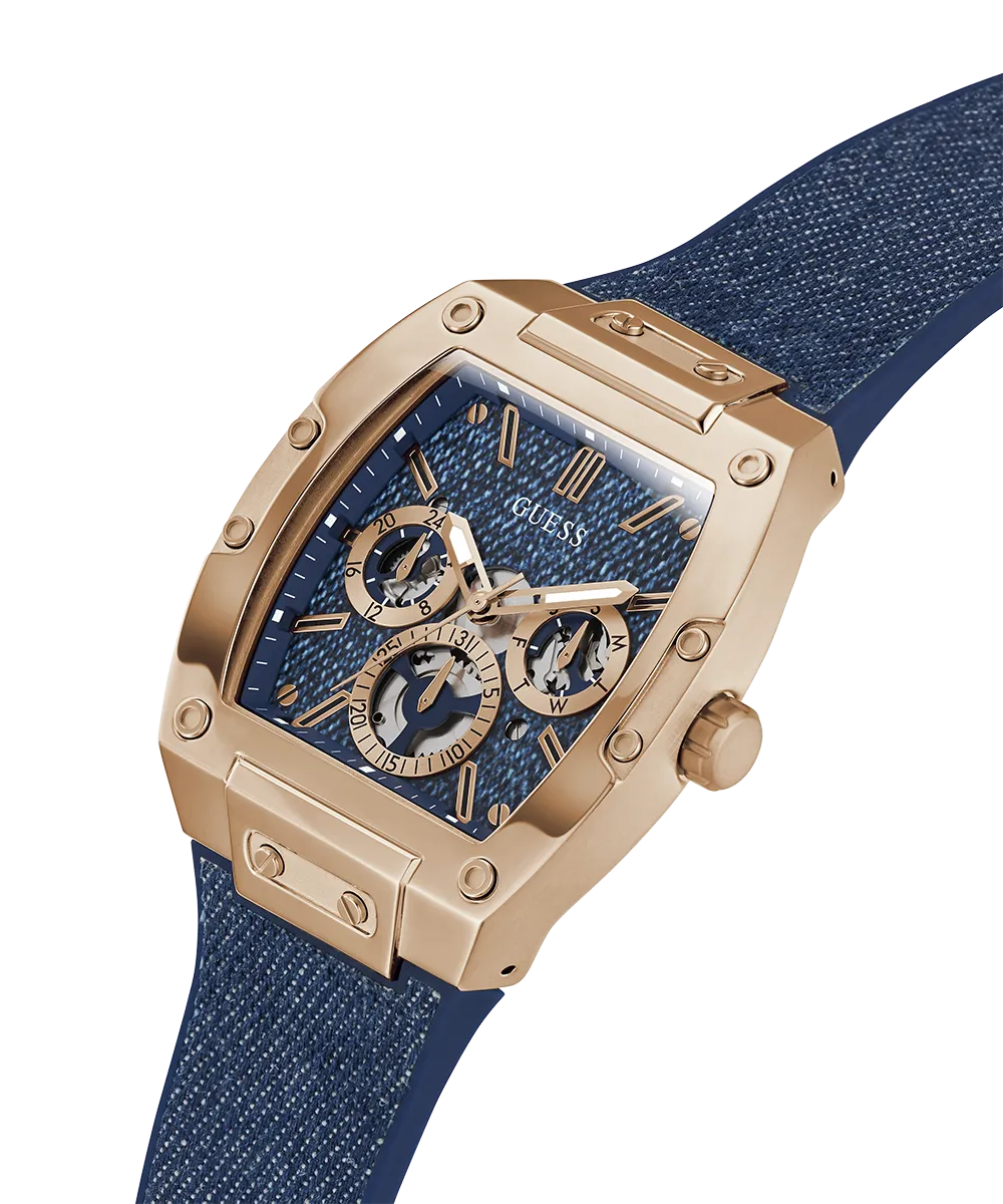 GUESS Mens Blue Rose Gold Tone Multi-function Watch