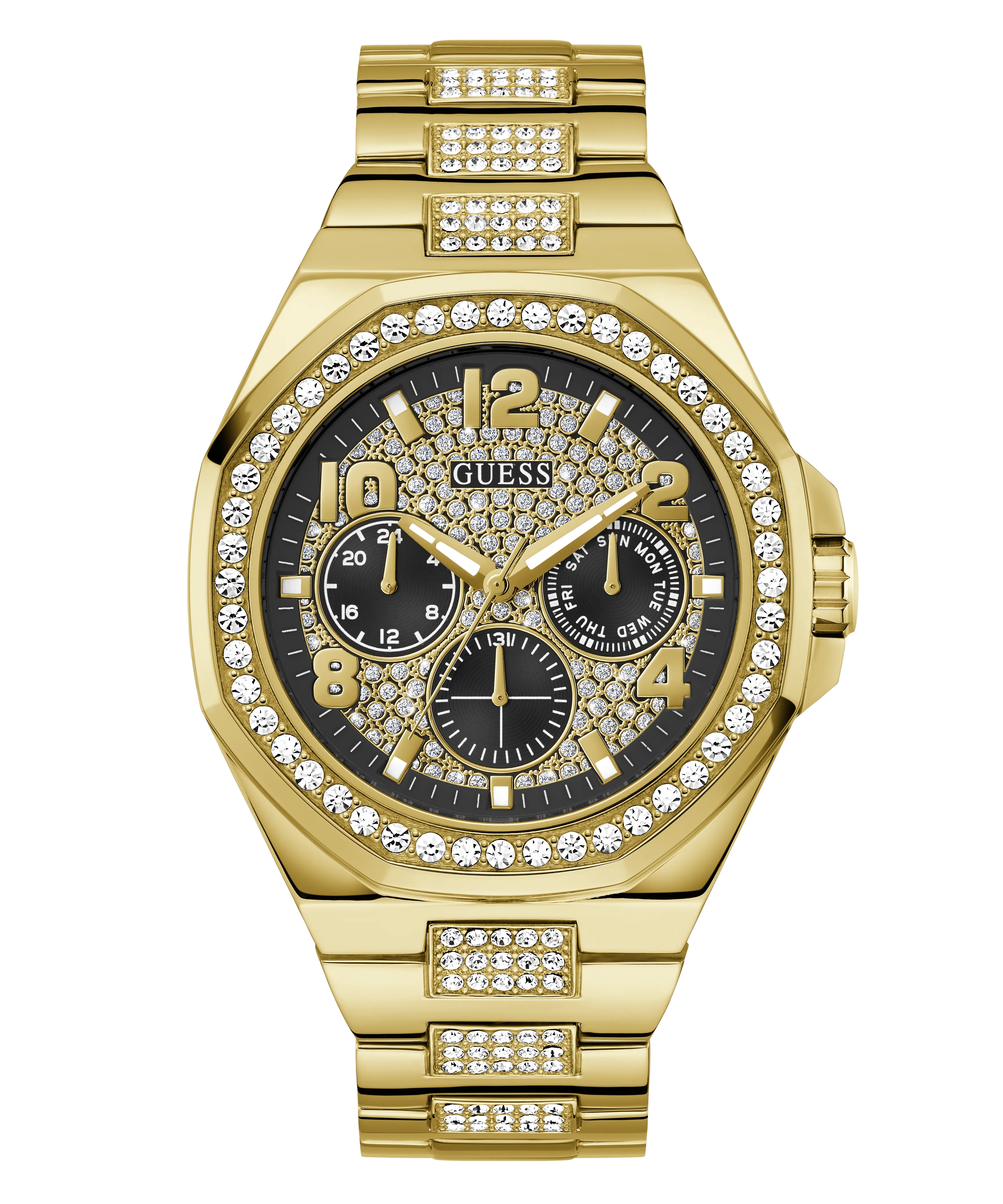 GUESS Mens Gold Tone Multi-function Watch