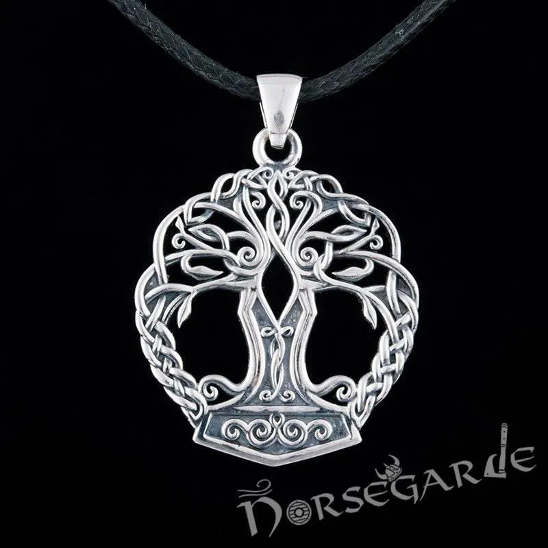 Handcrafted Yggdrasil Mjölnir Pendant - Sterling Silver