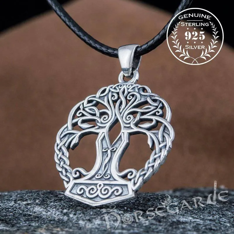 Handcrafted Yggdrasil Mjölnir Pendant - Sterling Silver