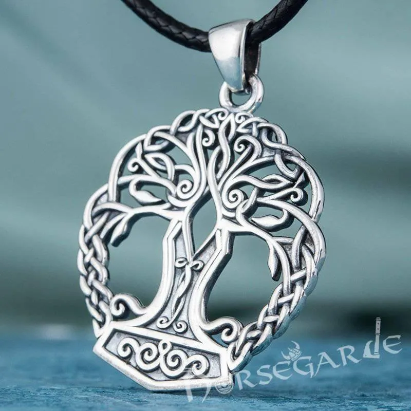 Handcrafted Yggdrasil Mjölnir Pendant - Sterling Silver