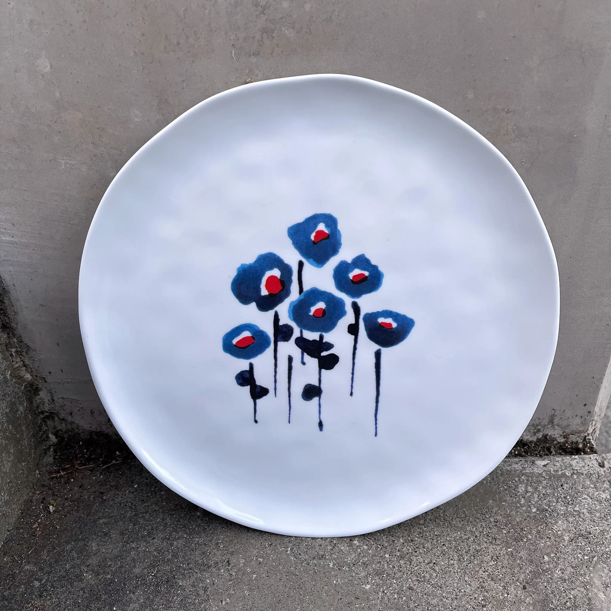 Inky Poppies "Handmade Look" 9" Melamine Plate Set