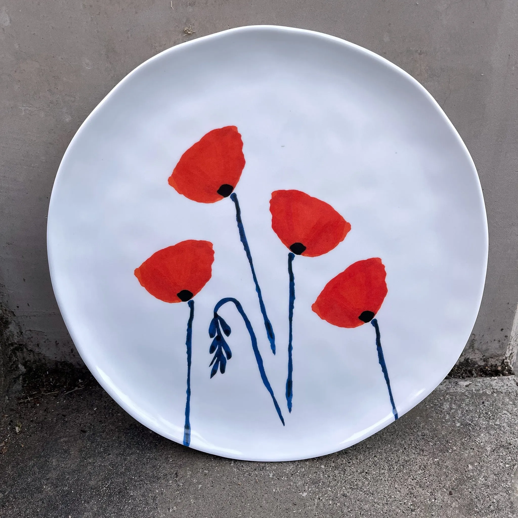 Inky Poppies "Handmade Look" 9" Melamine Plate Set