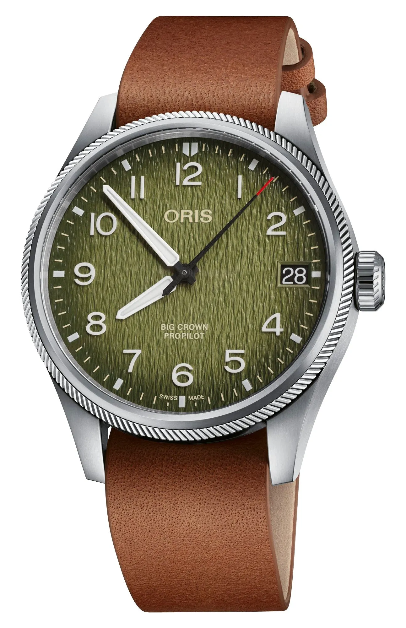 Limited Edition Oris ProPilot Okavango Air Rescue Automatic Green Dial Green Textile Interchangeable Brown Leather Strap Date Mens Watch 751 7761 4187-Set