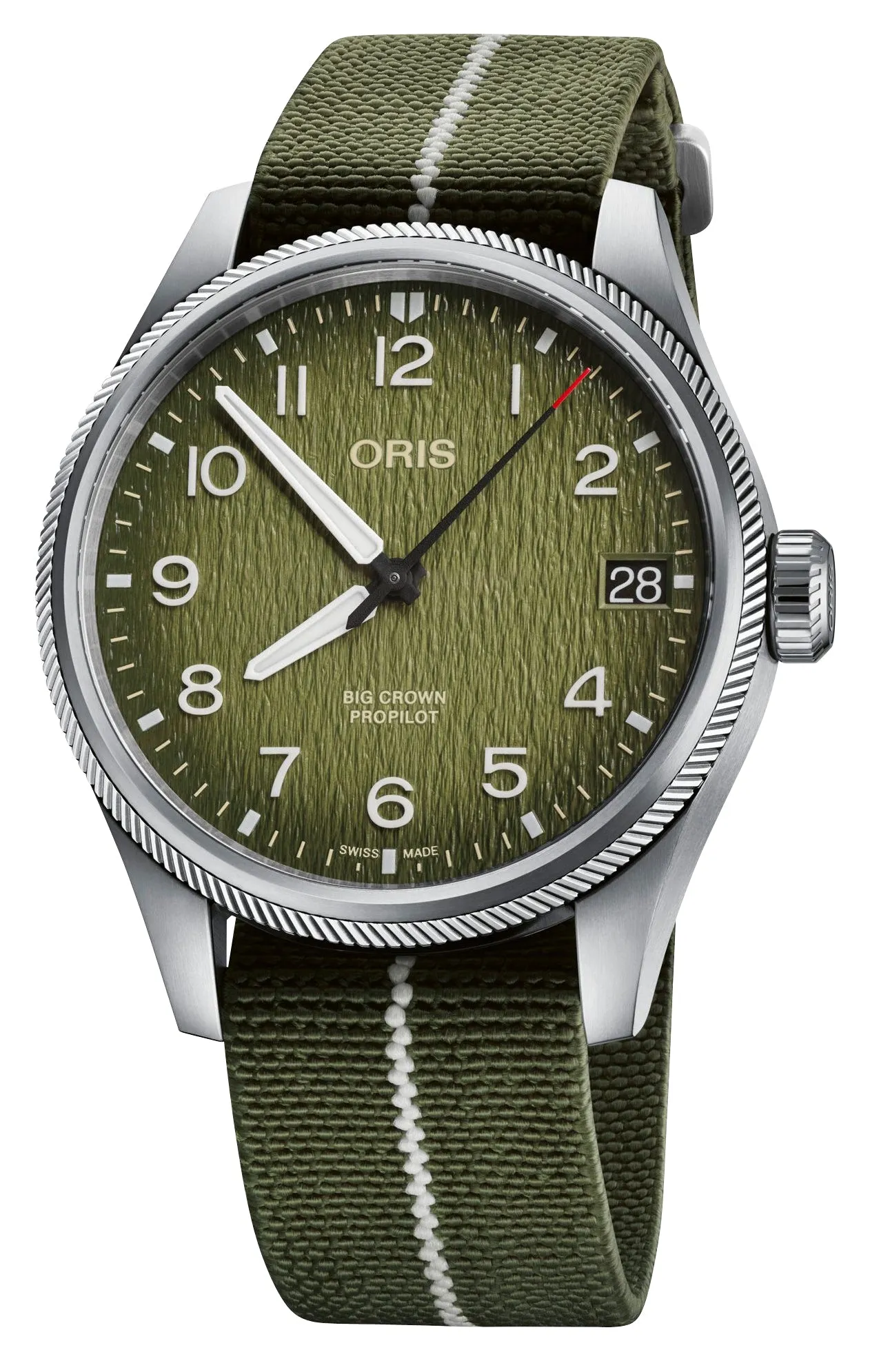 Limited Edition Oris ProPilot Okavango Air Rescue Automatic Green Dial Green Textile Interchangeable Brown Leather Strap Date Mens Watch 751 7761 4187-Set