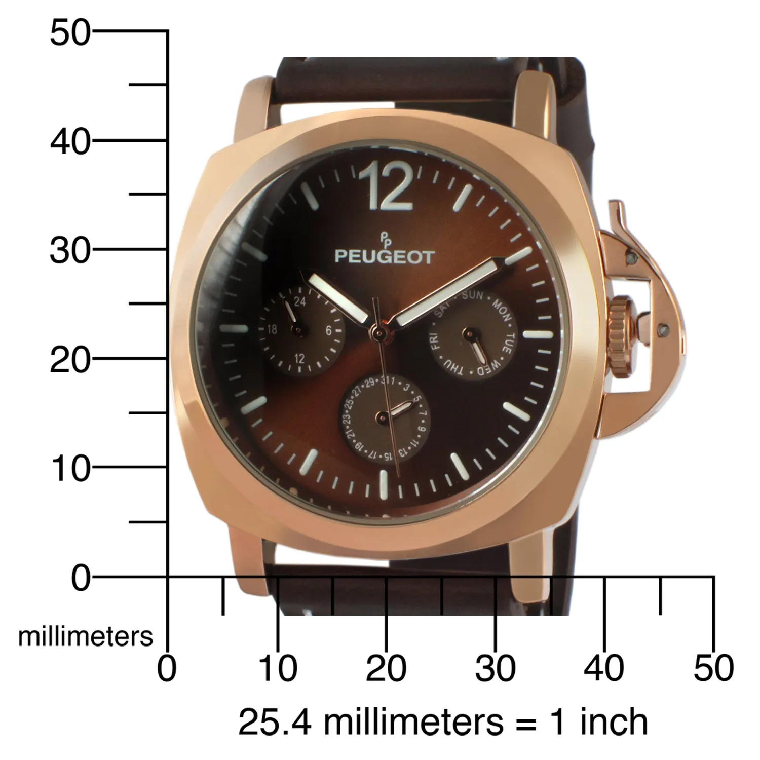 Men's 50mm Brown Multi-Function Leather Strap Watch