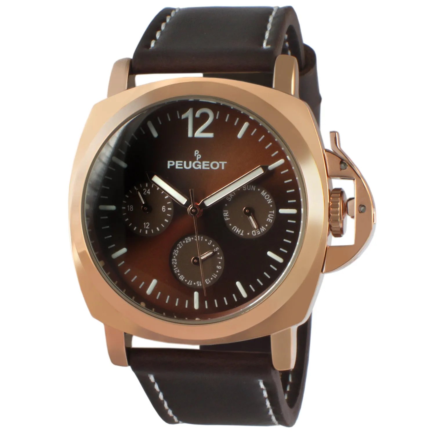 Men's 50mm Brown Multi-Function Leather Strap Watch