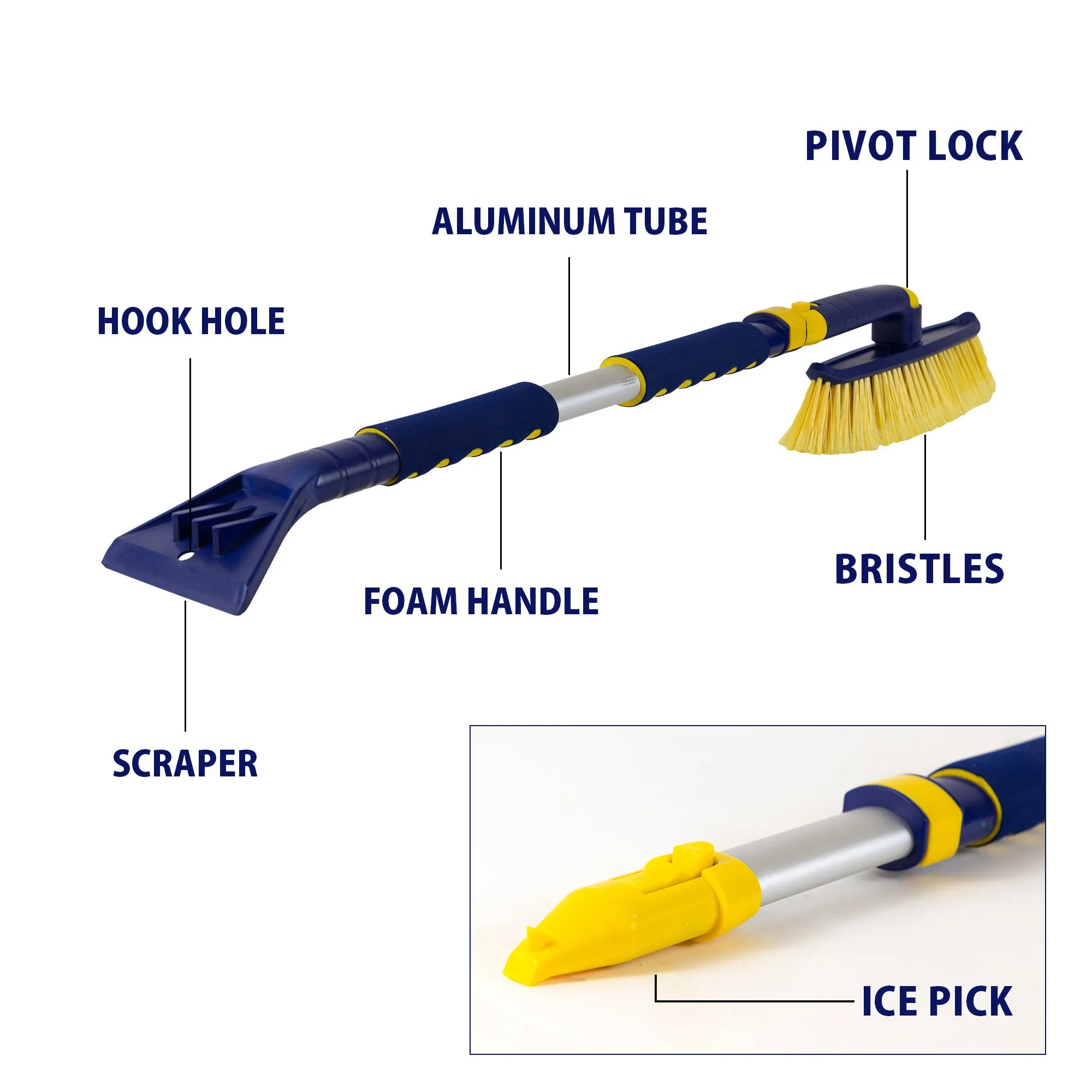 Michelin Hybrid Extendable 34-50" Snow Brush for Trucks, Ergonomic Multi-Tool, Detachable Swivel Head, Ice Scraper, Ice Pick, Non-Slip Foam Grip, Auto Window Snowbrush, Windshield Broom for Car, SUV