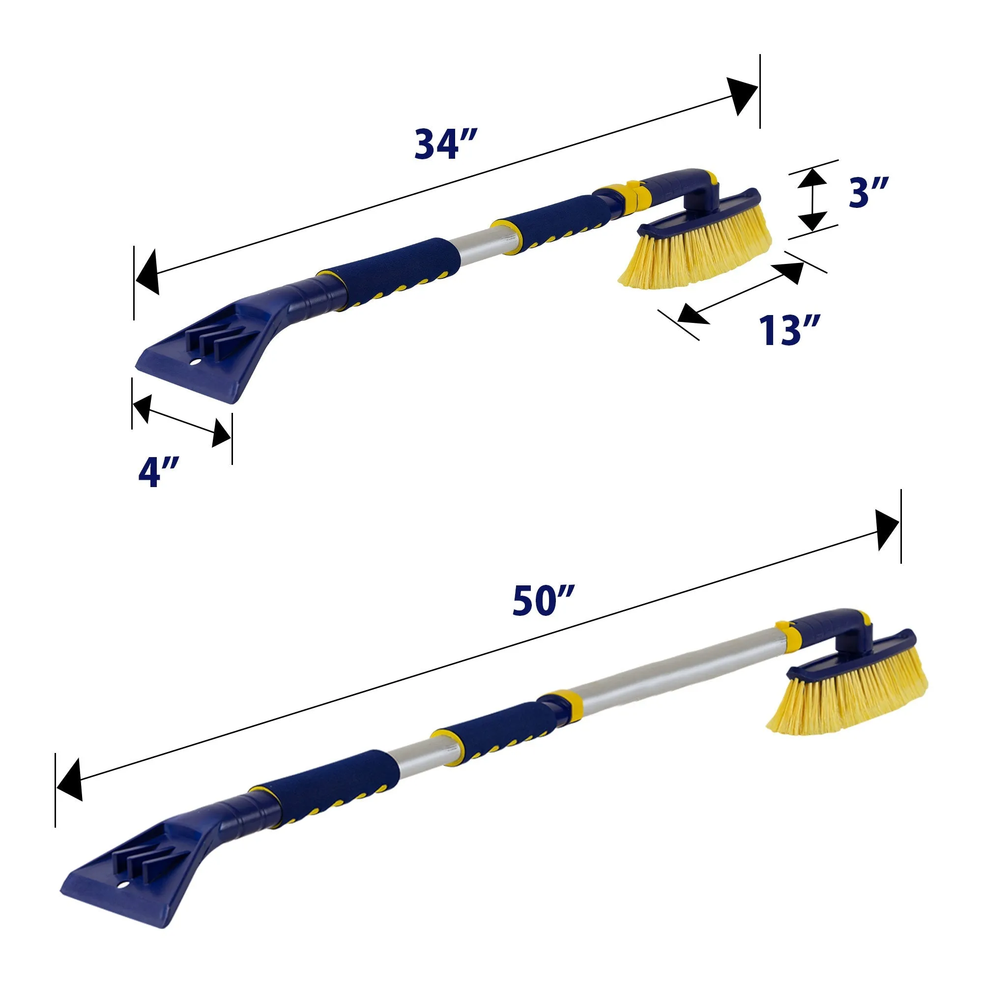 Michelin Hybrid Extendable 34-50" Snow Brush for Trucks, Ergonomic Multi-Tool, Detachable Swivel Head, Ice Scraper, Ice Pick, Non-Slip Foam Grip, Auto Window Snowbrush, Windshield Broom for Car, SUV